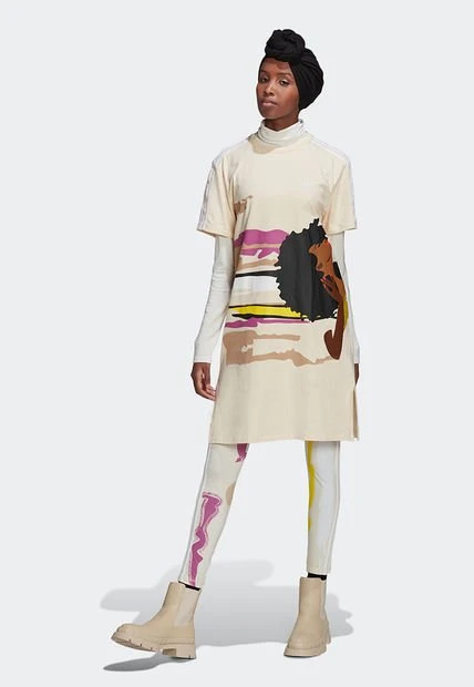 Vestido Beige-Multicolor Adidas Originals Thebe Magugu Tee Dress 3 Vestido Beige-Multicolor Adidas Originals Thebe Magugu Tee Dress