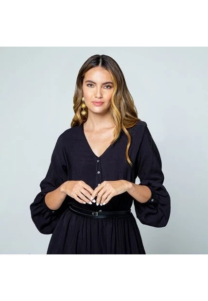 VESTIDO ADRISSA NEGRO EN TENCEL ESCOTE V 6 VESTIDO ADRISSA NEGRO EN TENCEL ESCOTE V - Imagen 4