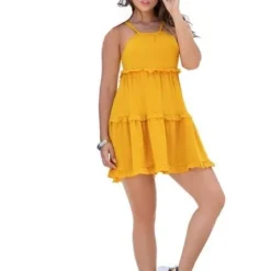 Vestido Largo Juvenil Femenino Mostaza Atypical