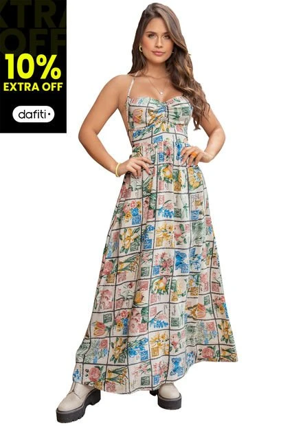 Vestido Largo Mujer Multicolor Atypical 89547 3 Vestido Largo Mujer Multicolor Atypical 89547