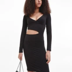 Vestido Corto De Jersey Con Recortes Negro Calvin Klein -Feminora Moda Tienda De Ventas calvin klein 8156 8682622 7 product