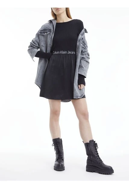 Vestido Con Logo En La Cintura Negro Calvin Klein 3 Vestido Con Logo En La Cintura Negro Calvin Klein