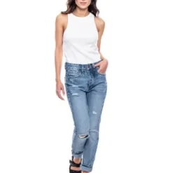 Slouchy Denim Jeans Tono Claro Con Botonadura Interna Y Rotos Color Blue -Feminora Moda Tienda De Ventas color blue 0381 7072822 3 product