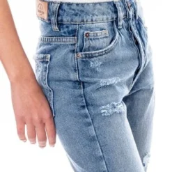 Slouchy Denim Jeans Tono Claro Con Botonadura Interna Y Rotos Color Blue -Feminora Moda Tienda De Ventas color blue 0381 7072822 4 product