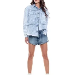 Camisa Manga Larga Oversized En Denim Con Ruedo Desflecado Color Blue -Feminora Moda Tienda De Ventas color blue 0468 0292822 3 product