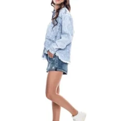 Camisa Manga Larga Oversized En Denim Con Ruedo Desflecado Color Blue -Feminora Moda Tienda De Ventas color blue 0468 0292822 4 product