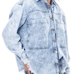 Camisa Manga Larga Oversized En Denim Con Ruedo Desflecado Color Blue -Feminora Moda Tienda De Ventas color blue 0468 0292822 5 product