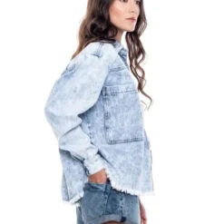 Camisa Manga Larga Oversized En Denim Con Ruedo Desflecado Color Blue -Feminora Moda Tienda De Ventas color blue 0468 0292822 7 product