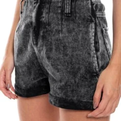 Black Denim Shorts Con Ruedo Doblado Y Elástico En Cintura Posterior Color Blue -Feminora Moda Tienda De Ventas color blue 0494 0282822 4 product