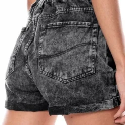 Black Denim Shorts Con Ruedo Doblado Y Elástico En Cintura Posterior Color Blue -Feminora Moda Tienda De Ventas color blue 0497 0282822 5 product