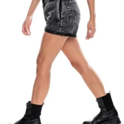 Black Denim Shorts Con Ruedo Doblado Y Elástico En Cintura Posterior Color Blue -Feminora Moda Tienda De Ventas color blue 0500 0282822 6 product