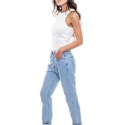 Straigth Fit Jeans Tono Claro Con Botonadura Interna Color Blue -Feminora Moda Tienda De Ventas color blue 0879 9363822 2 product