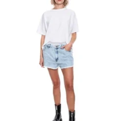 Slouchy Denim Shorts Tono Claro Con Ruedo Desflecado Color Blue 11 Slouchy Denim Shorts Tono Claro Con Ruedo Desflecado Color Blue -Feminora Moda Tienda De Ventas color blue 0900 4243822 3 product