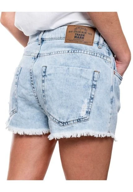 Slouchy Denim Shorts Tono Claro Con Ruedo Desflecado Color Blue 7 Slouchy Denim Shorts Tono Claro Con Ruedo Desflecado Color Blue - Imagen 5