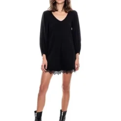 Vestido Corto Manga Larga Con Guipure En Ruedo Color Blue