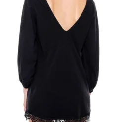 Vestido Corto Manga Larga Con Guipure En Ruedo Color Blue -Feminora Moda Tienda De Ventas color blue 1155 1334822 5 product