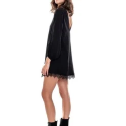 Vestido Corto Manga Larga Con Guipure En Ruedo Color Blue -Feminora Moda Tienda De Ventas color blue 1155 1334822 6 product