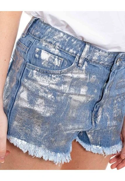 Slouchy Denim Shorts Tono Medio Con Brillo Color Blue 6 Slouchy Denim Shorts Tono Medio Con Brillo Color Blue - Imagen 4