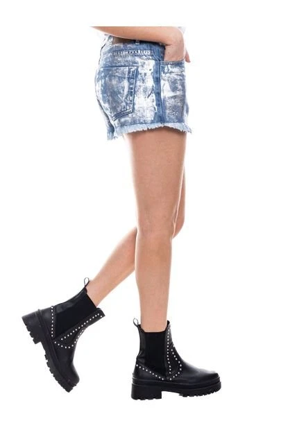 Slouchy Denim Shorts Tono Medio Con Brillo Color Blue 8 Slouchy Denim Shorts Tono Medio Con Brillo Color Blue - Imagen 6