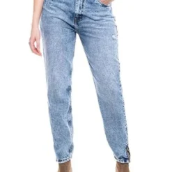 High Waist Straight Fit Jeans Tono Claro Color Blue