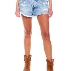 Slouchy Denim Shorts Tono Medio Con Botonadura Interna Y Rotos Color Blue