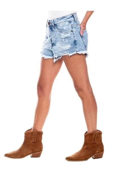 Slouchy Denim Shorts Tono Medio Con Botonadura Interna Y Rotos Color Blue 7 Slouchy Denim Shorts Tono Medio Con Botonadura Interna Y Rotos Color Blue - Imagen 5