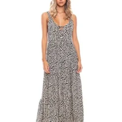 Maxi Vestido Con Abertura En Frente Estampado Animal Print Color Blue