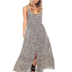 Maxi Vestido Con Abertura En Frente Estampado Animal Print Color Blue -Feminora Moda Tienda De Ventas color blue 2001 8746822 3 product