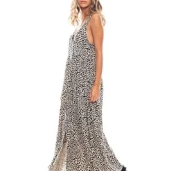 Maxi Vestido Con Abertura En Frente Estampado Animal Print Color Blue -Feminora Moda Tienda De Ventas color blue 2004 8746822 4 product