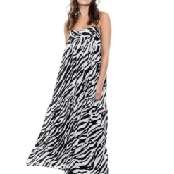 Maxi Vestido De Tiras Estampado Cebra Color Blue