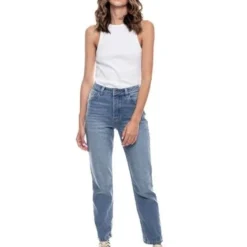 High Waist Straight Fit Jeans Tono Medio Con Botonadura Interna Color Blue -Feminora Moda Tienda De Ventas color blue 2239 6496822 3 product