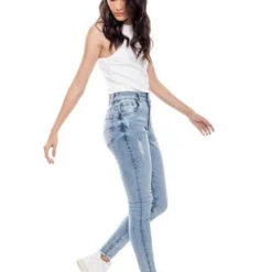 Medium Waist Skinny Fit Jeans Tono Medio Con Rotos Y Ruedo Desflecado Color Blue -Feminora Moda Tienda De Ventas color blue 2621 6815222 2 product