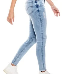Medium Waist Skinny Fit Jeans Tono Medio Con Rotos Y Ruedo Desflecado Color Blue -Feminora Moda Tienda De Ventas color blue 2621 6815222 3 product