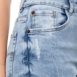 Medium Waist Skinny Fit Jeans Tono Medio Con Rotos Y Ruedo Desflecado Color Blue -Feminora Moda Tienda De Ventas color blue 2621 6815222 5 product