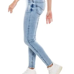 Medium Waist Skinny Fit Jeans Tono Medio Con Rotos Y Ruedo Desflecado Color Blue -Feminora Moda Tienda De Ventas color blue 2622 6815222 6 product