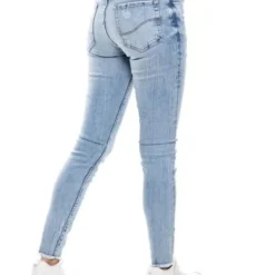 Medium Waist Skinny Fit Jeans Tono Medio Con Rotos Y Ruedo Desflecado Color Blue -Feminora Moda Tienda De Ventas color blue 2622 6815222 7 product
