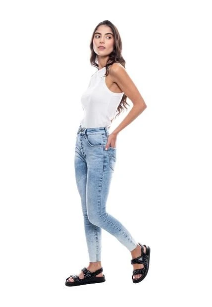 High Waist Skinny Fit Jeans Tono Claro Con Botonadura Interna Color Blue 4 High Waist Skinny Fit Jeans Tono Claro Con Botonadura Interna Color Blue - Imagen 2
