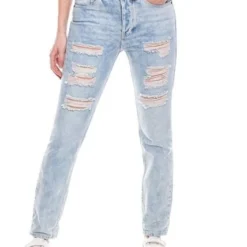 Slouchy Fit Jeans Tono Claro Con Rotos Y Botonaura Interna Color Blue