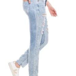 Slouchy Fit Jeans Tono Claro Con Rotos Y Botonaura Interna Color Blue -Feminora Moda Tienda De Ventas color blue 2833 8856222 6 product