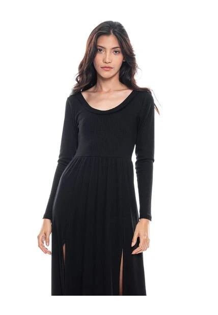 Vestido Manga Larga Con Abertura En Frente Y Tira Para Anudar En Espalda Color Blue 5 Vestido Manga Larga Con Abertura En Frente Y Tira Para Anudar En Espalda Color Blue - Imagen 3