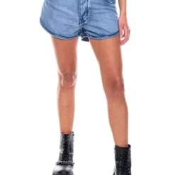 Slouchy Denim Shorts Tono Medio Con Botonadura Interna Color Blue
