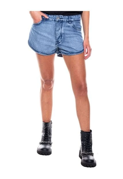 Slouchy Denim Shorts Tono Medio Con Botonadura Interna Color Blue 3 Slouchy Denim Shorts Tono Medio Con Botonadura Interna Color Blue