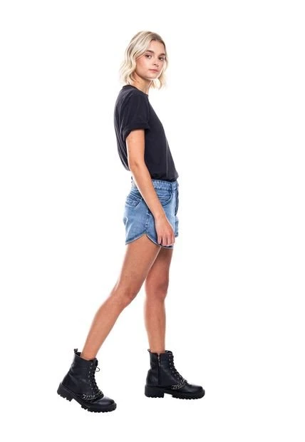 Slouchy Denim Shorts Tono Medio Con Botonadura Interna Color Blue 4 Slouchy Denim Shorts Tono Medio Con Botonadura Interna Color Blue - Imagen 2