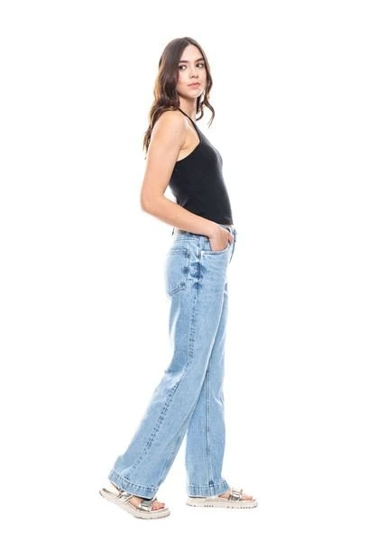 High Waist Flare Jeans Tono Claro Con Cortes Delanteros Color Blue 4 High Waist Flare Jeans Tono Claro Con Cortes Delanteros Color Blue - Imagen 2