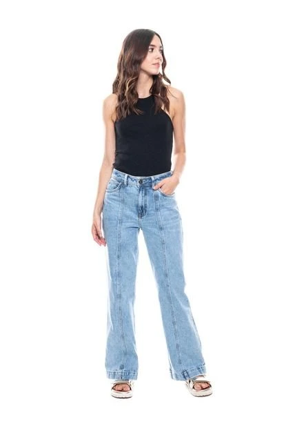 High Waist Flare Jeans Tono Claro Con Cortes Delanteros Color Blue 5 High Waist Flare Jeans Tono Claro Con Cortes Delanteros Color Blue - Imagen 3
