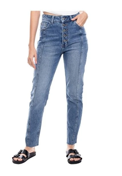 High Waist Straight Fit Jeans Con Botonadura Externa Color Blue 3 High Waist Straight Fit Jeans Con Botonadura Externa Color Blue