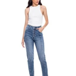 High Waist Straight Fit Jeans Con Botonadura Externa Color Blue 11 High Waist Straight Fit Jeans Con Botonadura Externa Color Blue -Feminora Moda Tienda De Ventas color blue 7029 3989822 3 product
