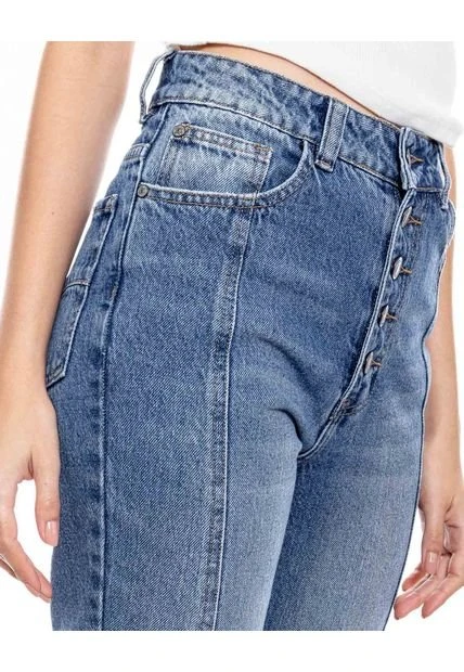 High Waist Straight Fit Jeans Con Botonadura Externa Color Blue 6 High Waist Straight Fit Jeans Con Botonadura Externa Color Blue - Imagen 4