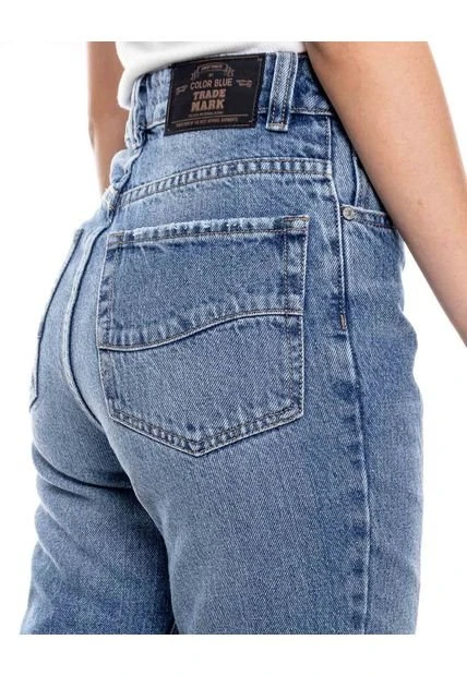 High Waist Straight Fit Jeans Con Botonadura Externa Color Blue 7 High Waist Straight Fit Jeans Con Botonadura Externa Color Blue - Imagen 5