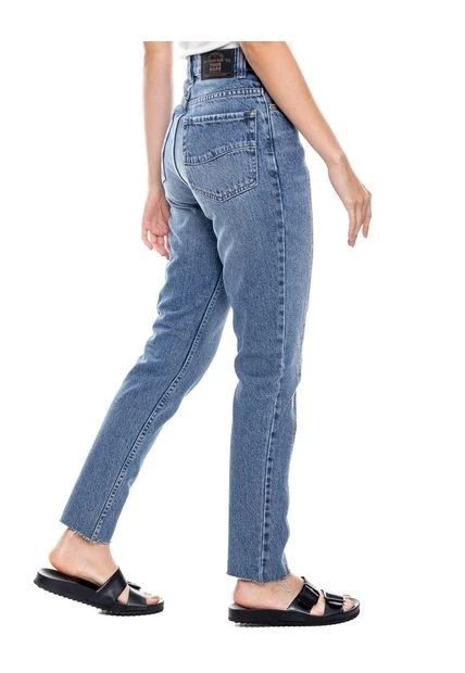 High Waist Straight Fit Jeans Con Botonadura Externa Color Blue 8 High Waist Straight Fit Jeans Con Botonadura Externa Color Blue - Imagen 6